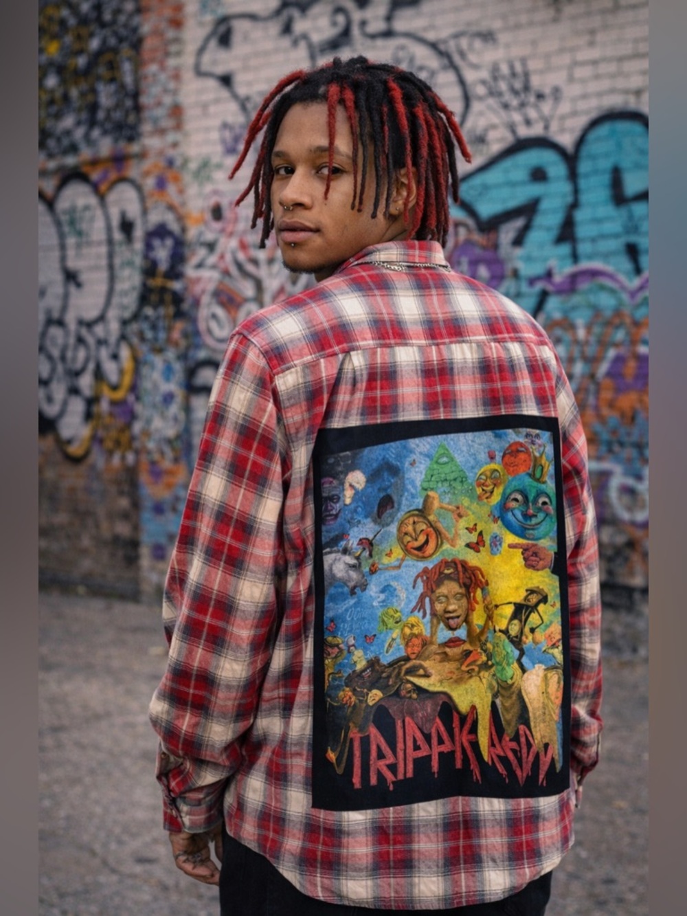 Custom Upcycled TRIPPIE REDD Flannel Shirt Very Oversized Size M Men Street Wear